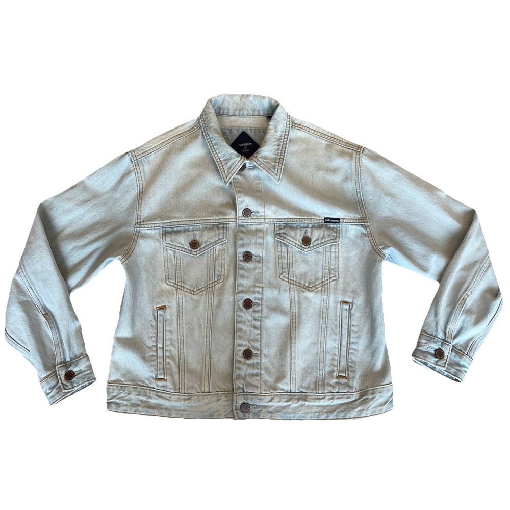 Superdry Light Wash Denim Trucker Jacket Womens US 6 Blue Button Up Outerwear